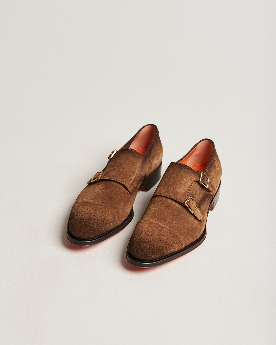 Herre | Santoni Double Monk Shoe Brown Suede | Santoni | Double Monk Shoe Brown Suede