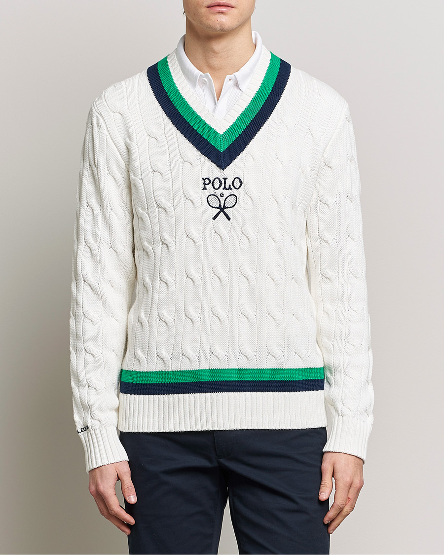 Herre | Gensere | Polo Ralph Lauren | Knitted V-Neck Cricket Sweater Ceramic White