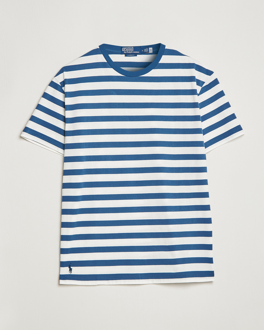 Herre | T-Shirts | Polo Ralph Lauren | Brushed Spa Jersey Striped Crew Neck T-Shirt White/Blue