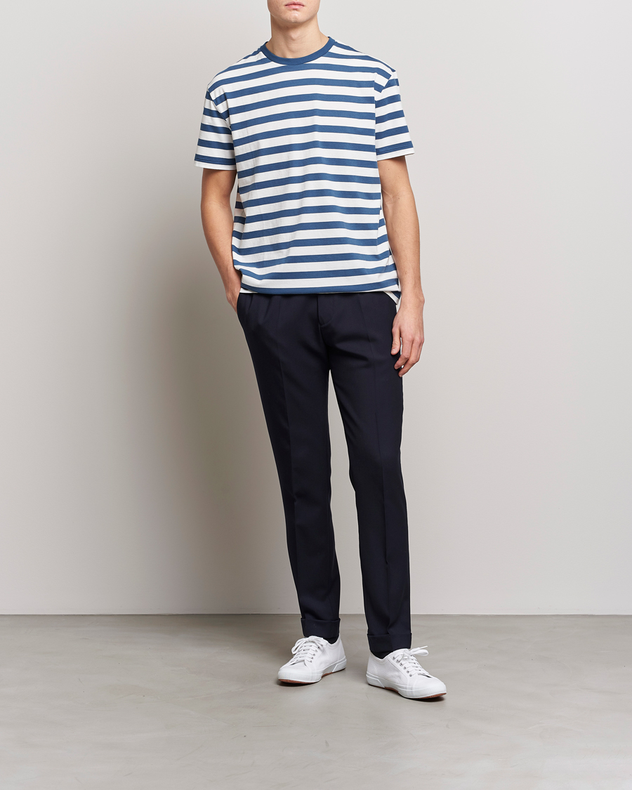 Herre | T-Shirts | Polo Ralph Lauren | Brushed Spa Jersey Striped Crew Neck T-Shirt White/Blue