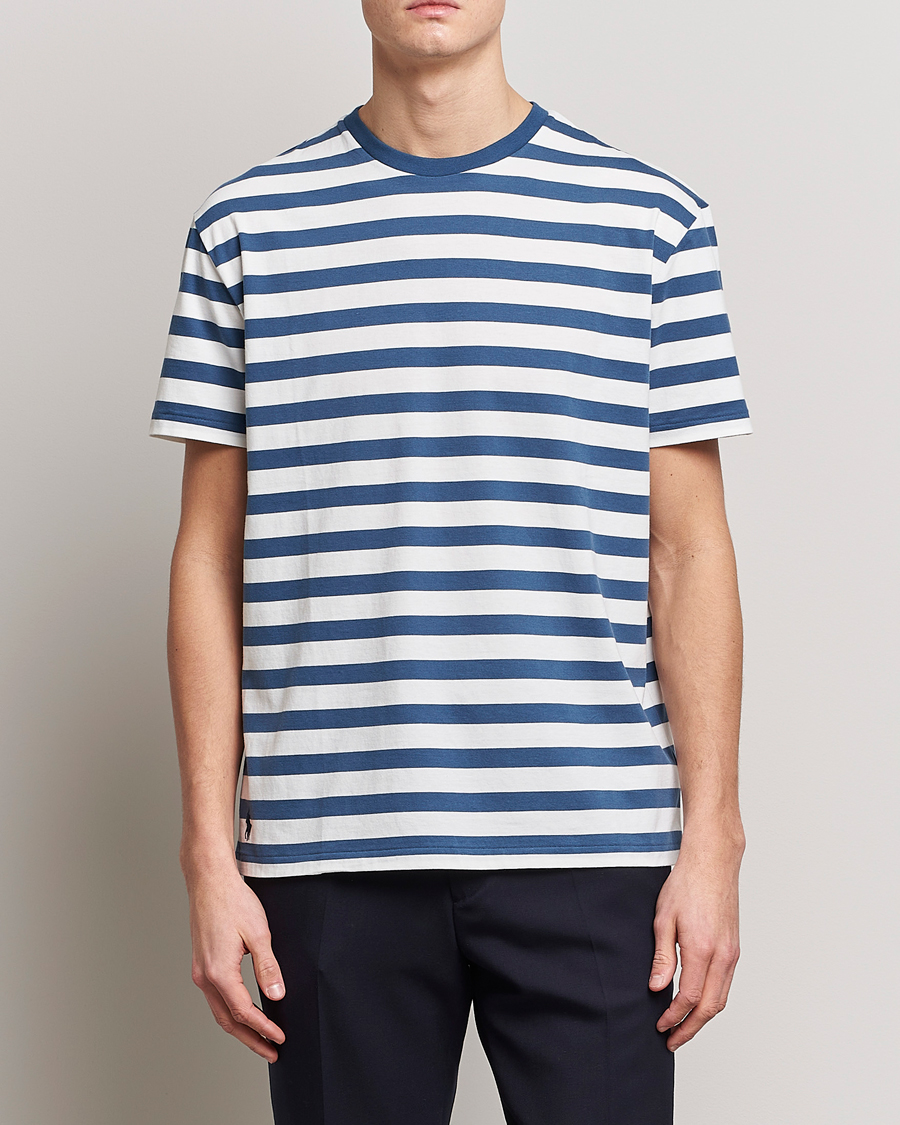 Herre | T-Shirts | Polo Ralph Lauren | Brushed Spa Jersey Striped Crew Neck T-Shirt White/Blue