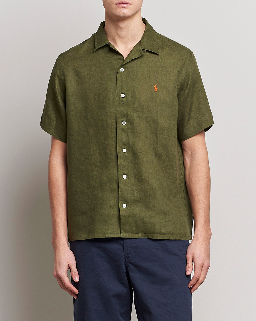 Herre |  | Polo Ralph Lauren | Linen Camp Collar Short Sleeve Shirt Dark Sage