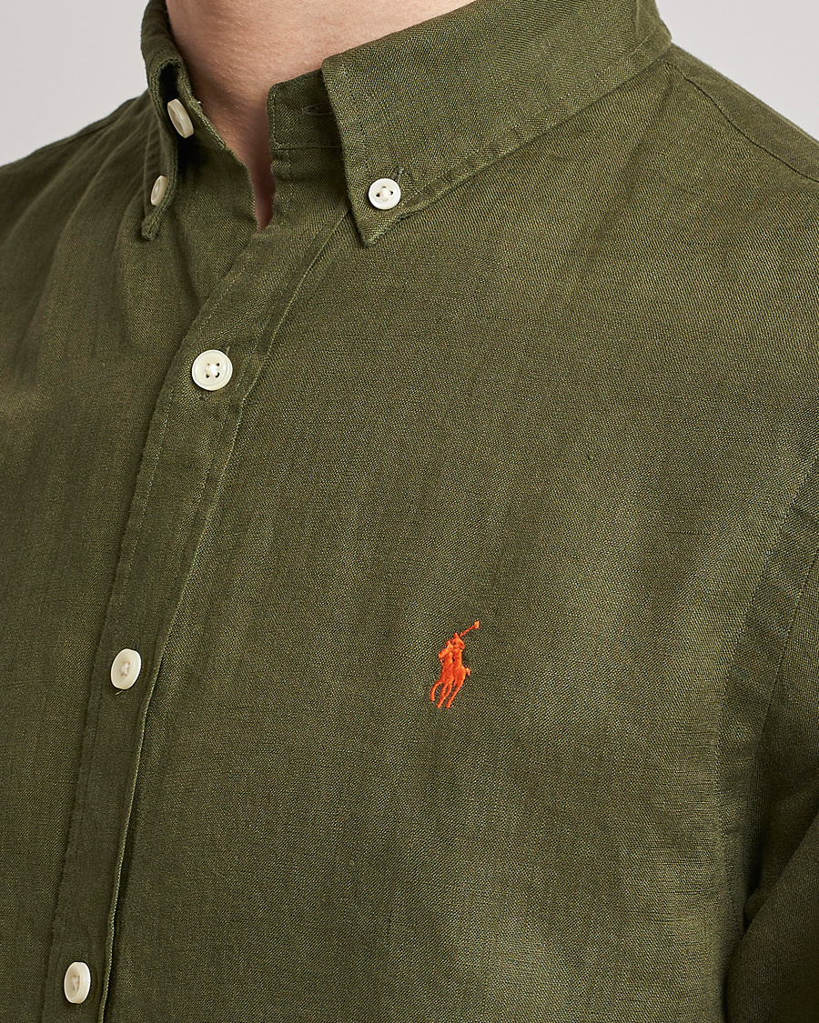 Herre | Skjorter | Polo Ralph Lauren | Slim Fit Linen Button Down Shirt Dark Sage