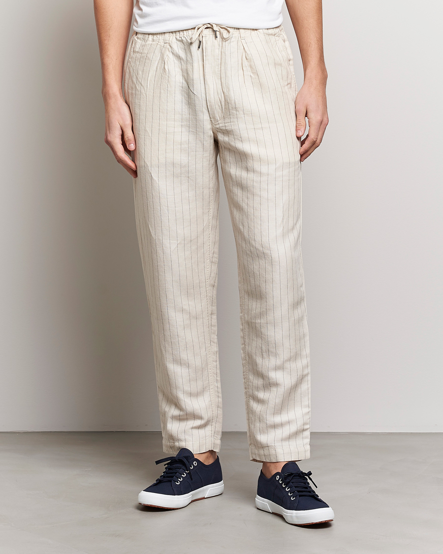 Herre | Drawstringbukser | Polo Ralph Lauren | Prepster Linen/Tencel Pinstripe Trousers Andover Cream
