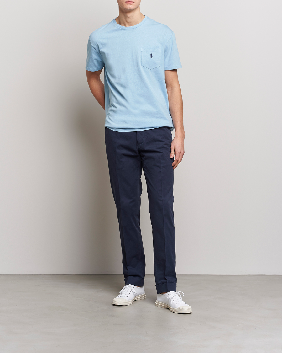 Herre | T-Shirts | Polo Ralph Lauren | Cotton/Linen Crew Neck T-Shirt Powder Blue