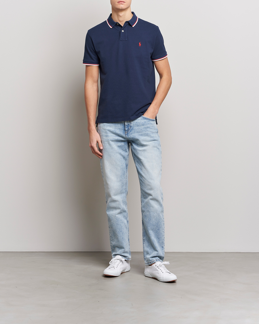 Herre | Pikéer | Polo Ralph Lauren | Custom Slim Fit Tipped Polo Newport Navy