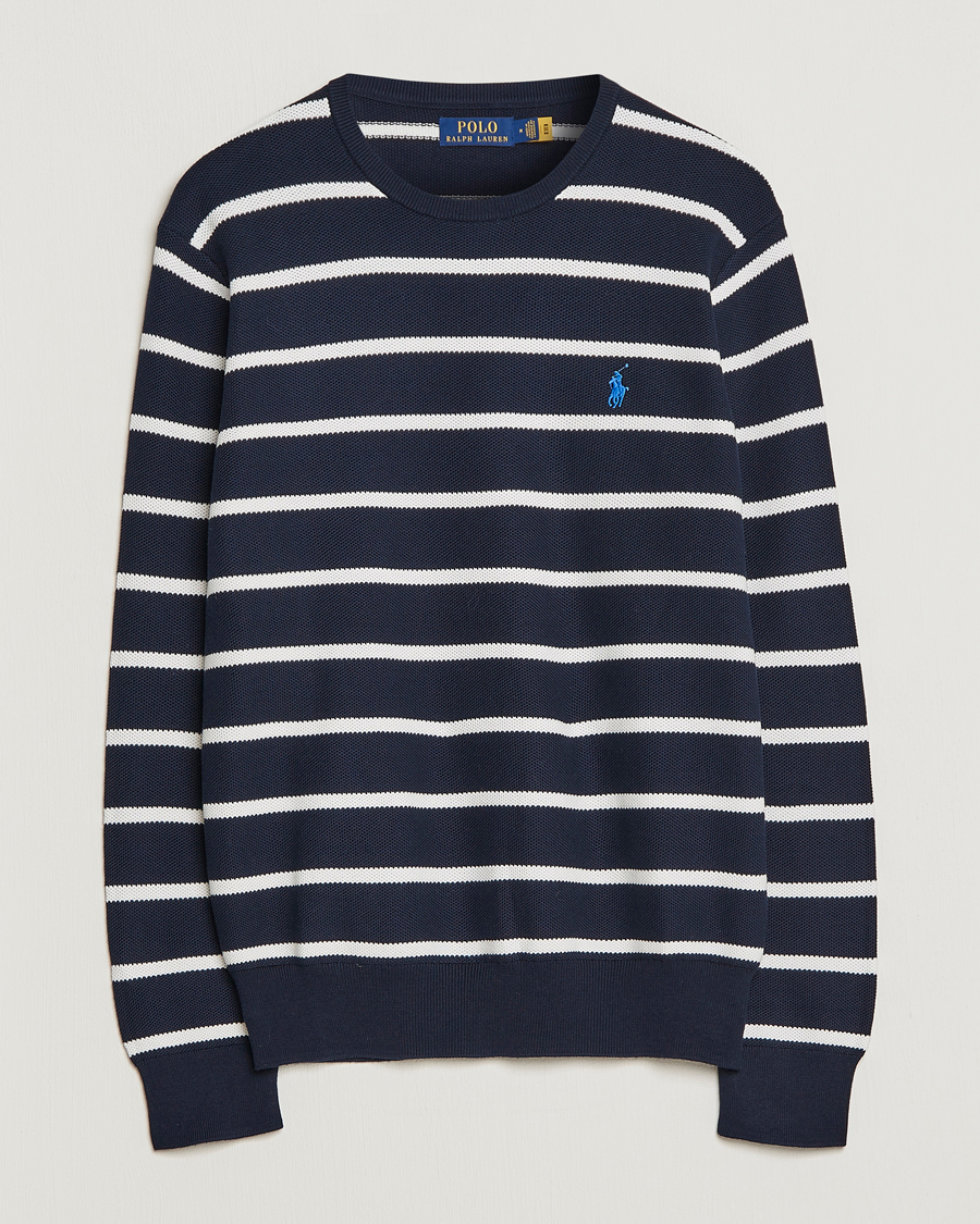 Herre | Gensere | Polo Ralph Lauren | Textured Striped Crew Neck Sweater Navy/White