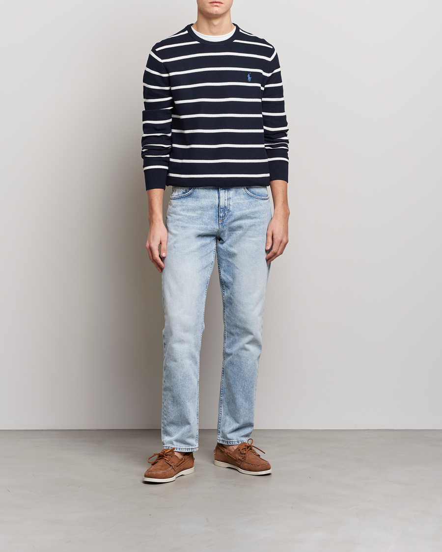 Herre | Gensere | Polo Ralph Lauren | Textured Striped Crew Neck Sweater Navy/White