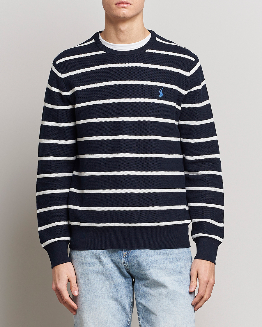 Herre | Strikkede gensere | Polo Ralph Lauren | Textured Striped Crew Neck Sweater Navy/White
