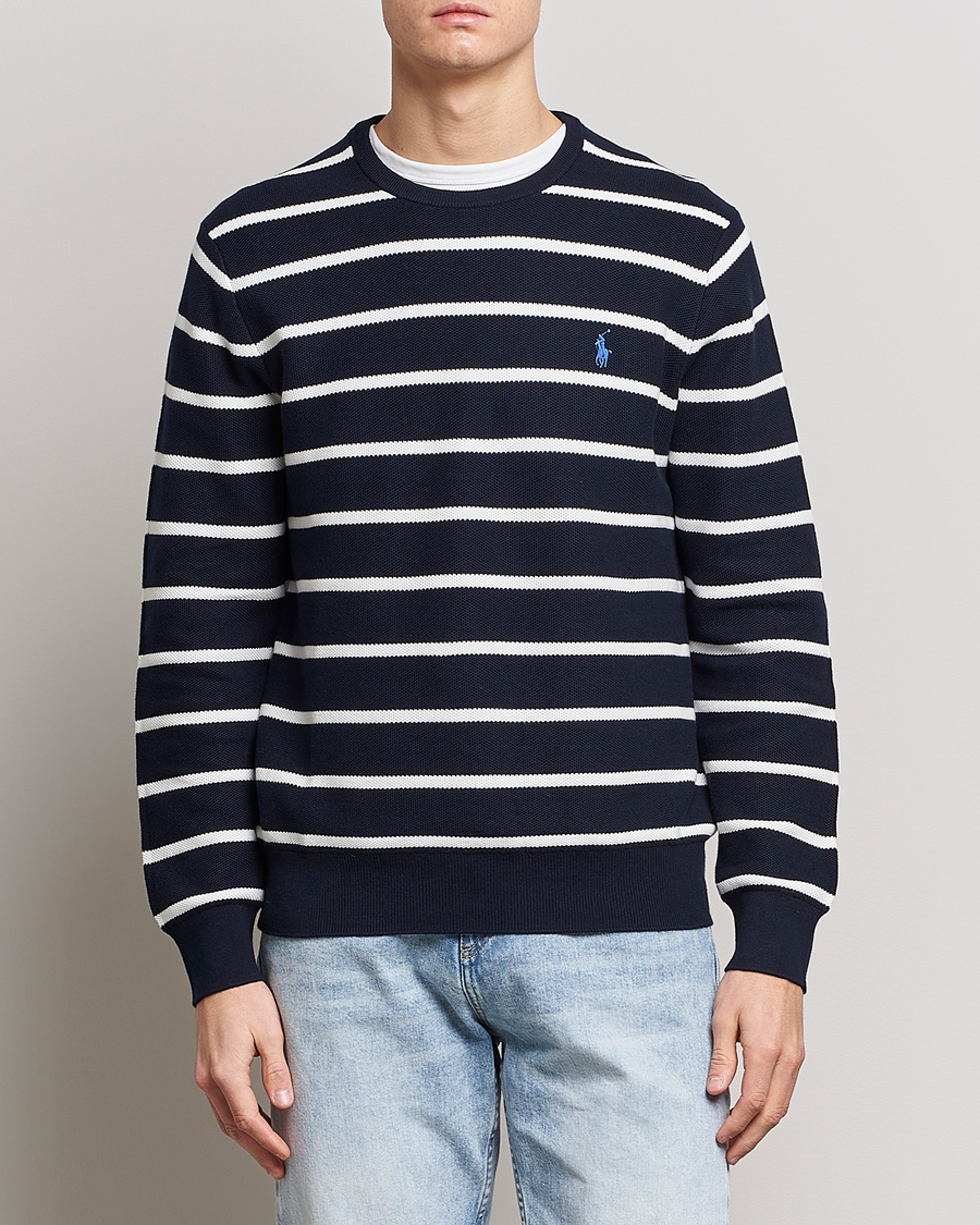 Herre | Gensere | Polo Ralph Lauren | Textured Striped Crew Neck Sweater Navy/White