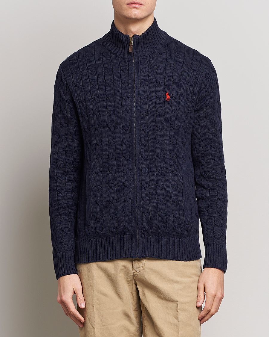 Herre | Gensere | Polo Ralph Lauren | Cable Knitted Full-Zip Hunter Navy