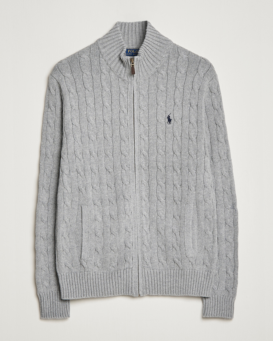 Herre | Gensere | Polo Ralph Lauren | Cotton Cable Full Zip Fawn Grey Heather