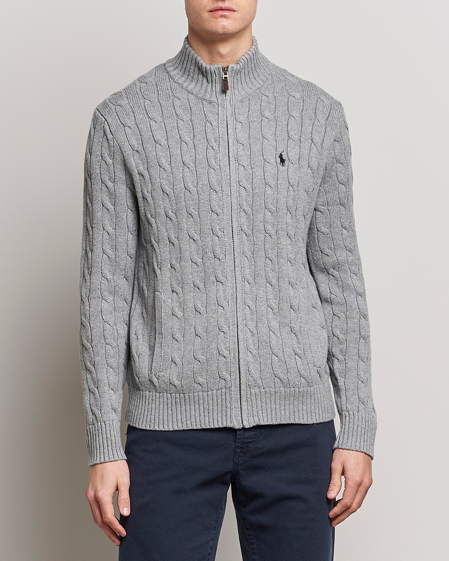 Herre |  | Polo Ralph Lauren | Cable Knitted Full-Zip Fawn Grey Heather