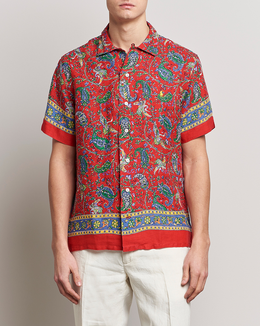Herre |  | Polo Ralph Lauren | Linen Printed Camp Collar Shirt Red Multi