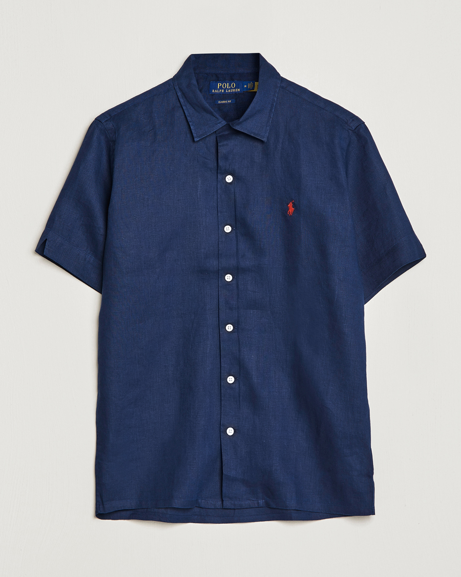 Herre | Skjorter | Polo Ralph Lauren | Linen Camp Collar Short Sleeve Shirt Newport Navy