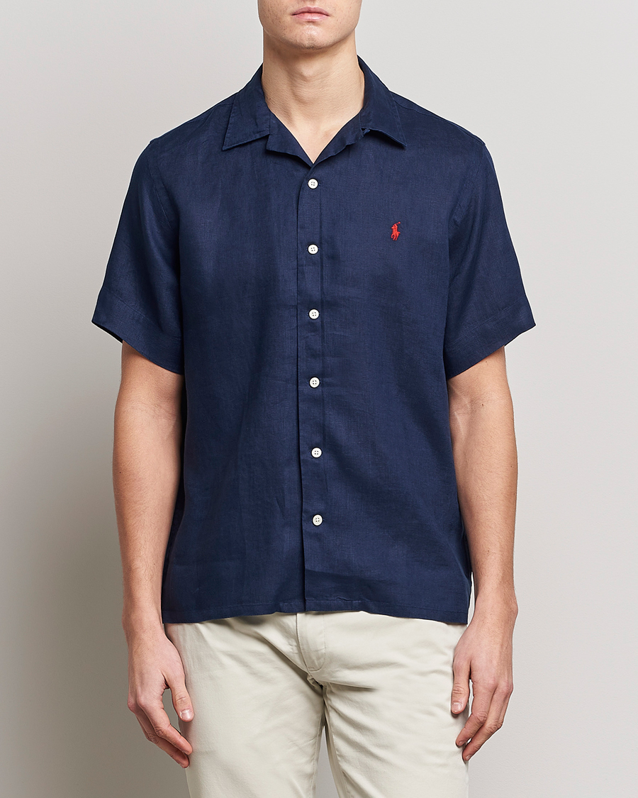 Herre | Kortermede skjorter | Polo Ralph Lauren | Linen Camp Collar Short Sleeve Shirt Newport Navy