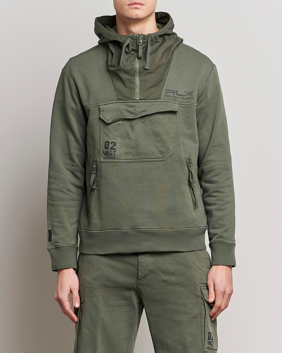 Herre | Gensere | RLX Ralph Lauren | Terry Back Fleece Half Zip Hoodie Fossil Green