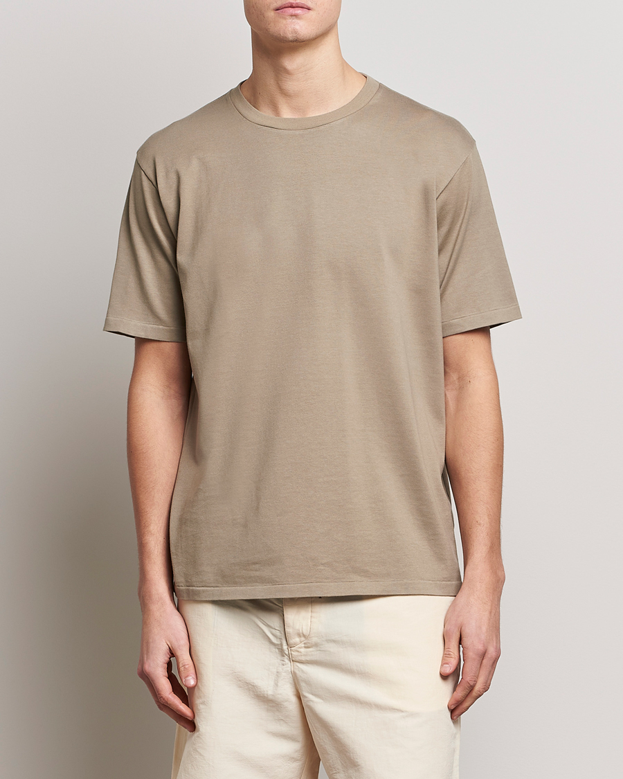 Herre | T-Shirts | Auralee | Luster Plaiting T-Shirt Khaki Grey