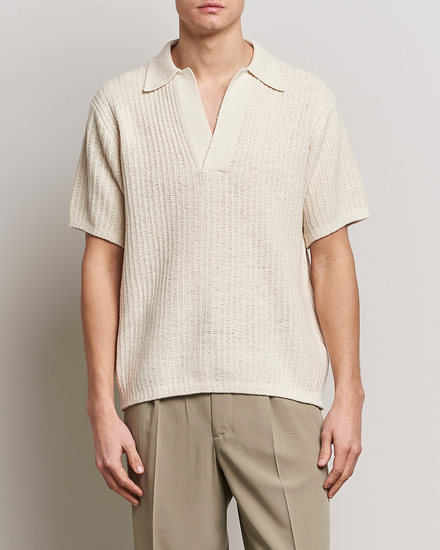 Herre | Pikéer | Auralee | Wool Rib Knit Skipper Polo Ecru
