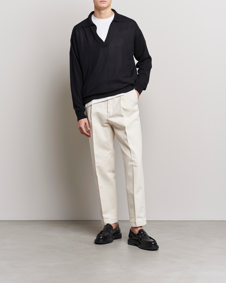 Herre | Gensere | Auralee | Cashmere/Silk Skipper Polo Black