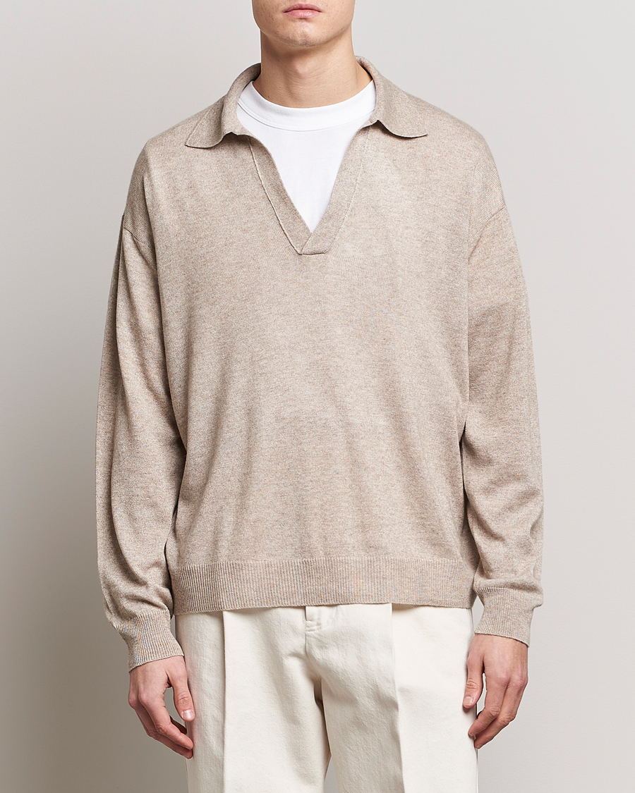 Herre | Gensere | Auralee | Cashmere/Silk Skipper Polo Beige