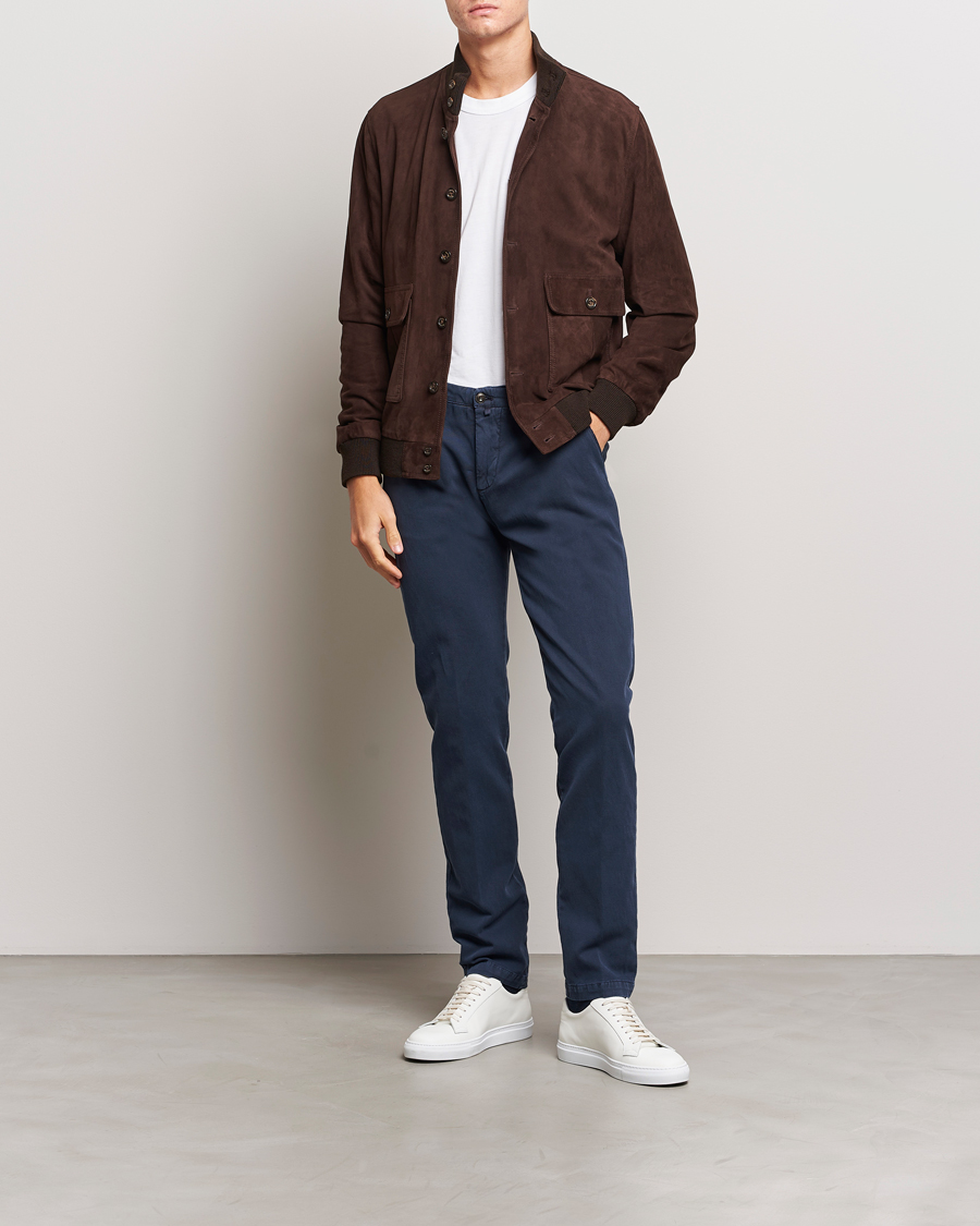 Herre | Bukser | Briglia 1949 | Slim Fit Diagonal Cotton Stretch Trousers Navy