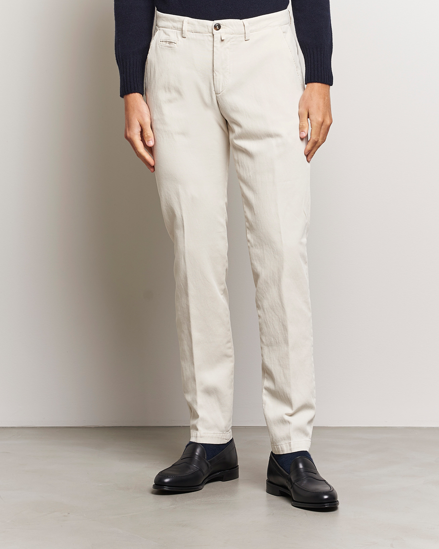 Herre | | Briglia 1949 | Slim Fit Diagonal Cotton Stretch Trousers Cream