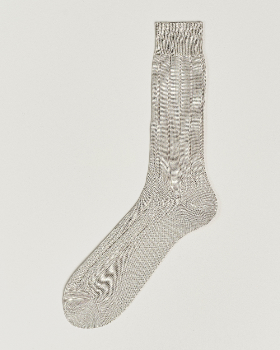 Herre | Undertøy | Bresciani | Wide Ribbed Cotton Socks Off White