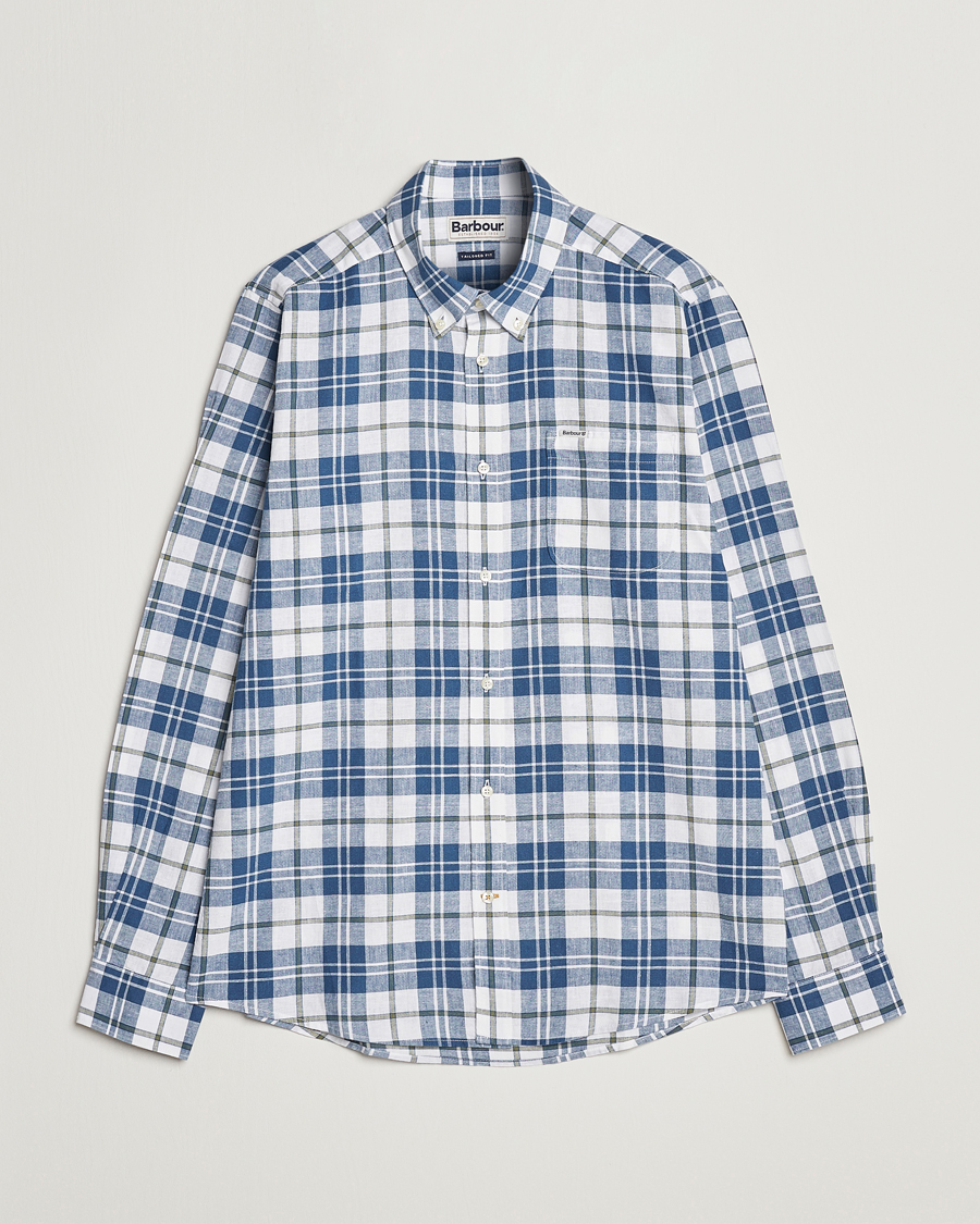 Herre | Skjorter | Barbour Lifestyle | Tailored Fit Thorpe Cotton/Linen Checked Shirt Blue