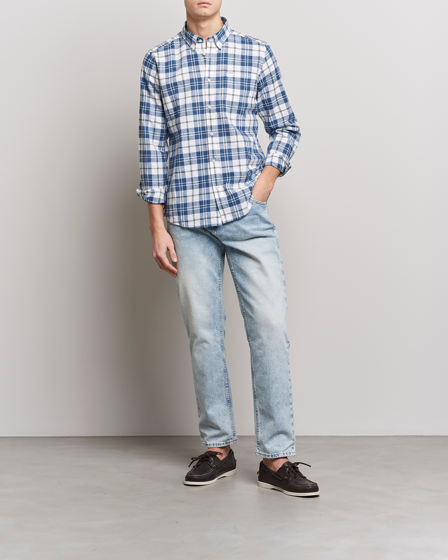 Herre | Skjorter | Barbour Lifestyle | Tailored Fit Thorpe Cotton/Linen Checked Shirt Blue