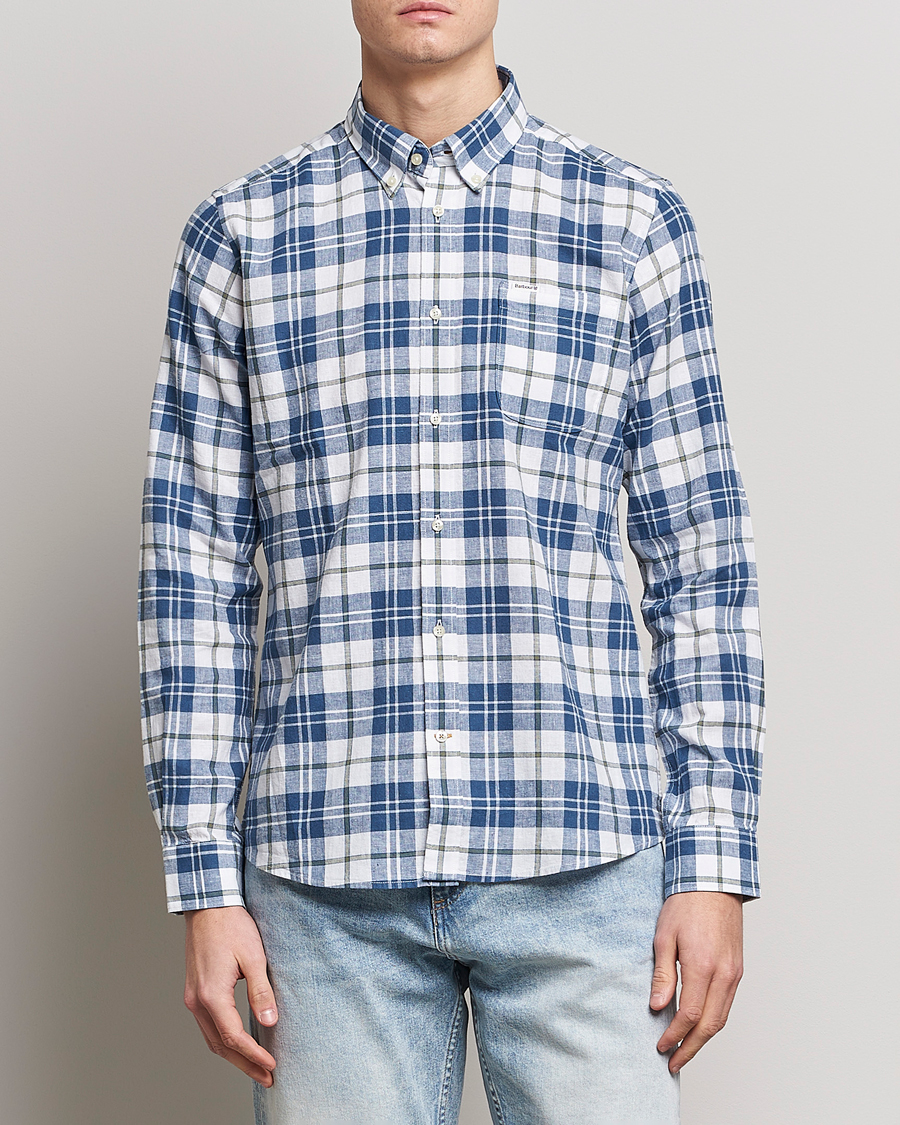 Herre | Casualskjorter | Barbour Lifestyle | Tailored Fit Thorpe Cotton/Linen Checked Shirt Blue