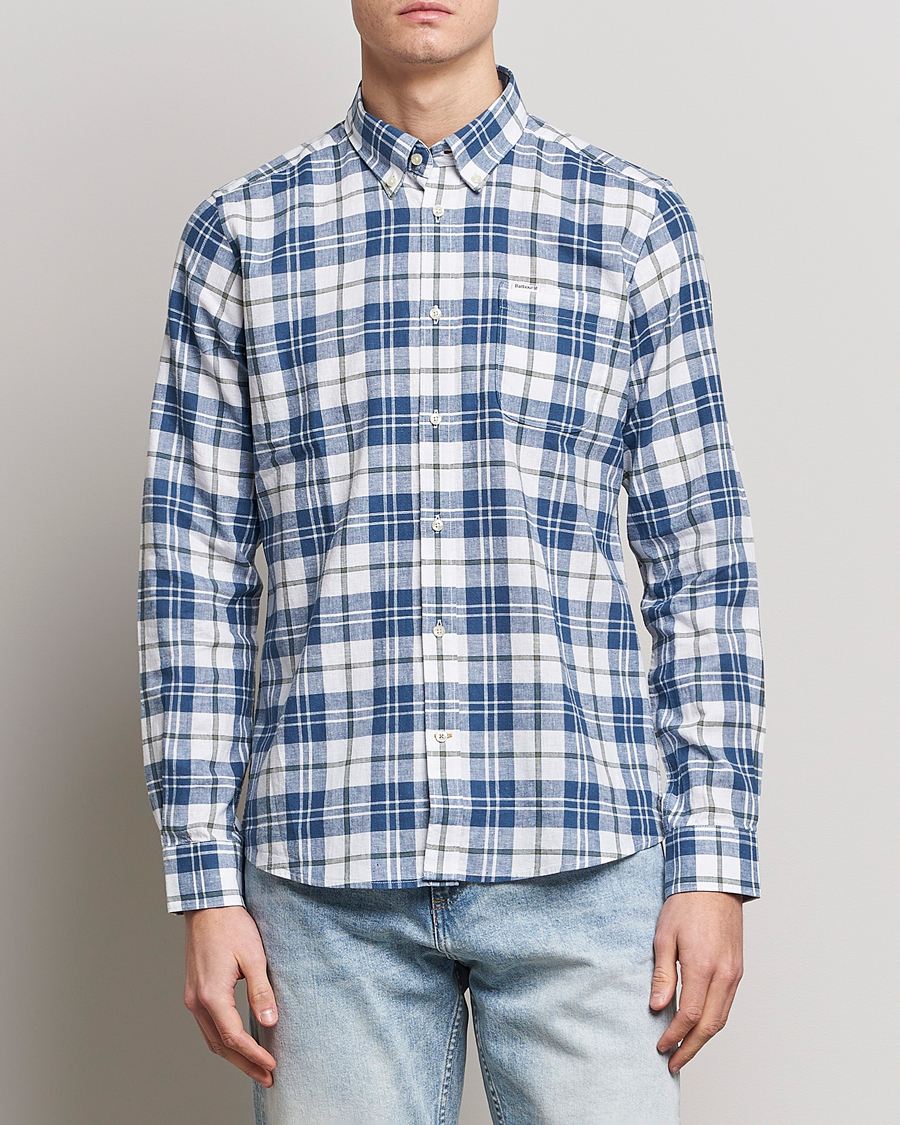 Herre | Skjorter | Barbour Lifestyle | Tailored Fit Thorpe Cotton/Linen Checked Shirt Blue