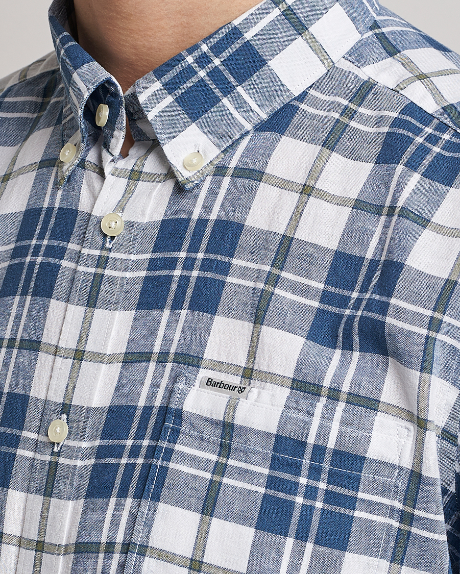 Herre | Skjorter | Barbour Lifestyle | Tailored Fit Thorpe Cotton/Linen Checked Shirt Blue