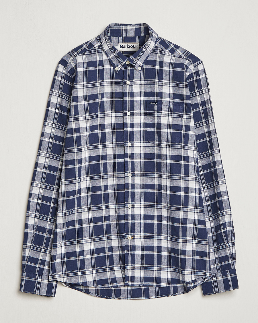 Herre | Skjorter | Barbour Lifestyle | Tailored Fit Ezra Cotton/Linen Checked Shirt Navy