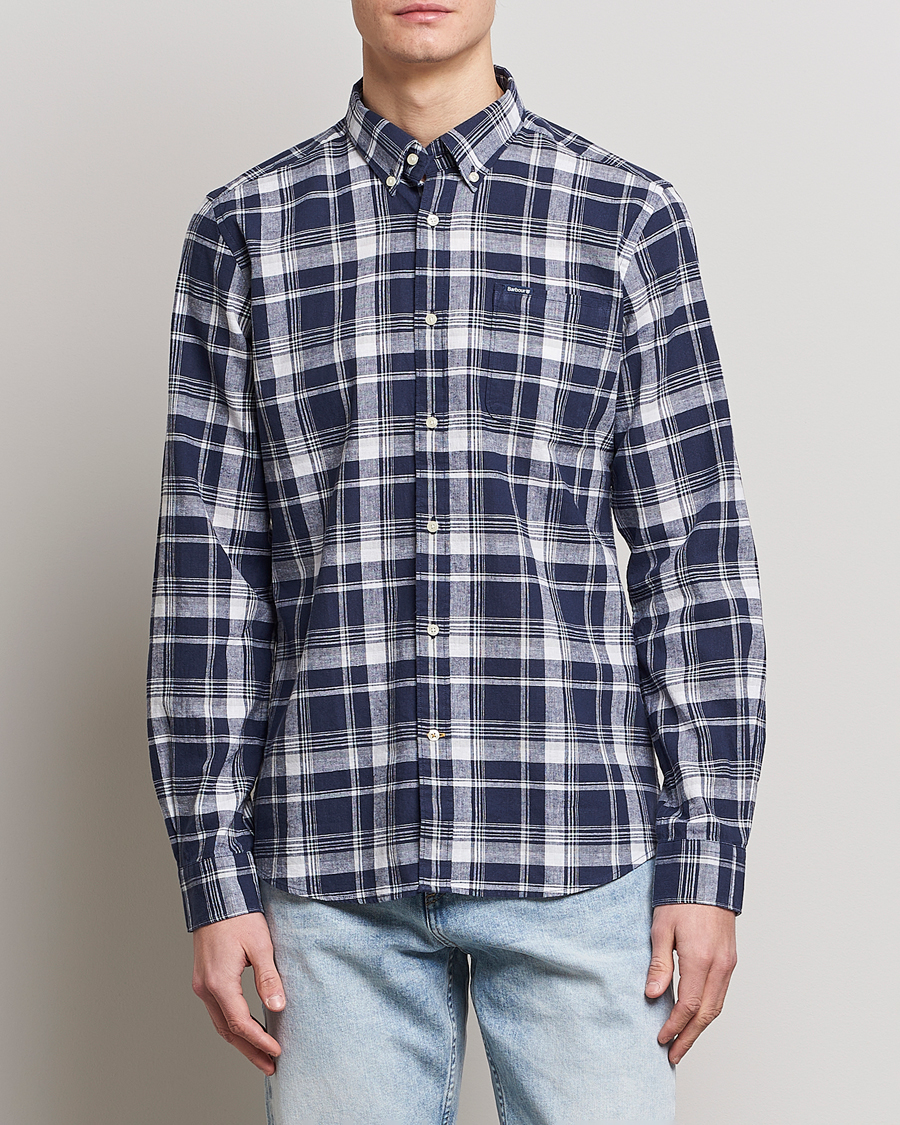 Herre |  | Barbour Lifestyle | Tailored Fit Ezra Cotton/Linen Checked Shirt Navy