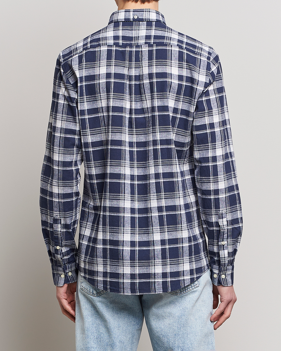 Herre | Skjorter | Barbour Lifestyle | Tailored Fit Ezra Cotton/Linen Checked Shirt Navy