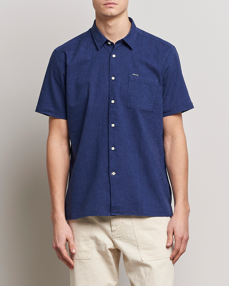 Herre | Kortermede skjorter | Barbour Lifestyle | Tailored Fit Nelson Cotton/Linen Shirt Indigo