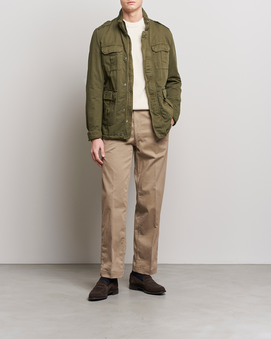 Herre | Jakker | Herno | Washed Cotton/Linen Field Jacket Army Green