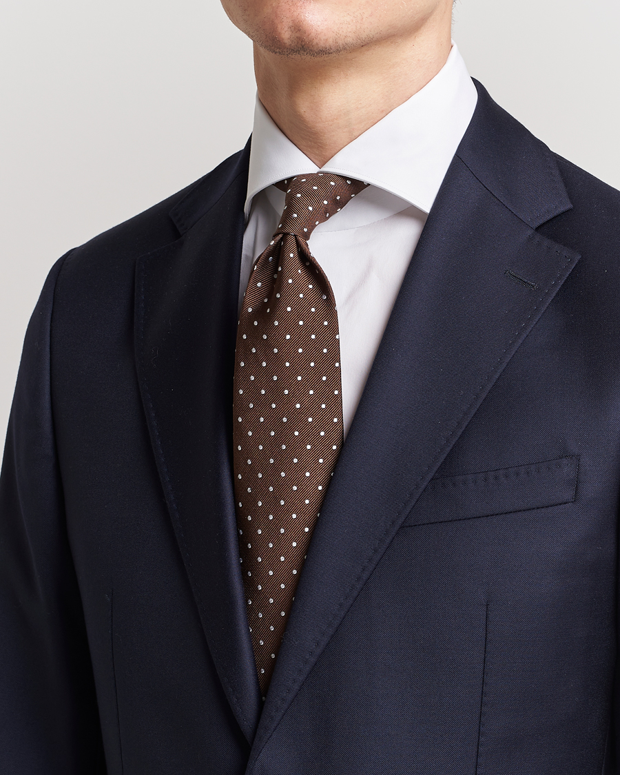 Men | Ties | Amanda Christensen | Dot Classic Tie 8 cm Brown/White