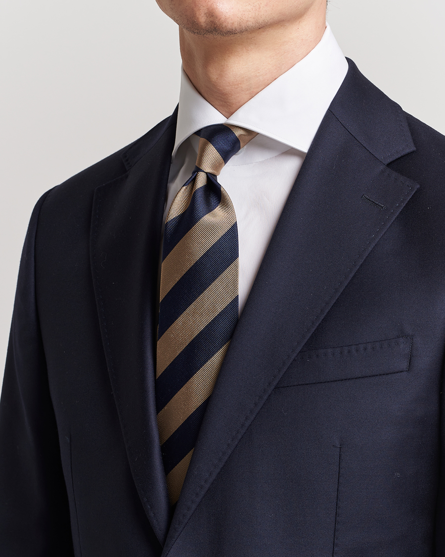 Men | Ties | Amanda Christensen | Regemental Stripe Classic Tie 8 cm Sand/Navy