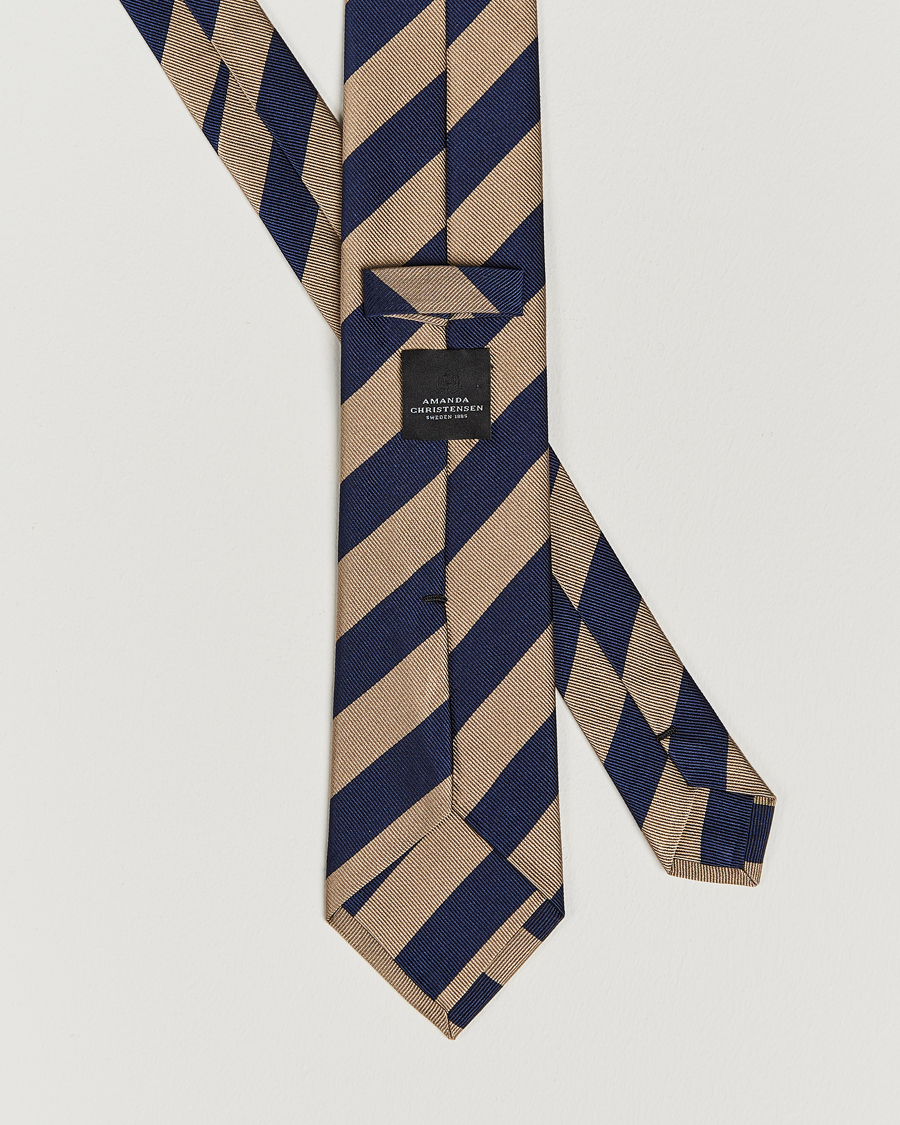 Herre | Slips | Amanda Christensen | Regemental Stripe Classic Tie 8 cm Sand/Navy