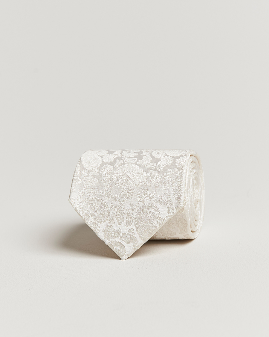 Herre | Amanda Christensen Silk Tonal Paisley Tie 8 cm Cream | Amanda Christensen | Silk Tonal Paisley Tie 8 cm Cream