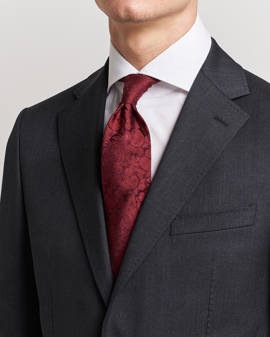 Men | Ties | Amanda Christensen | Silk Tonal Paisley Tie 8 cm Wine