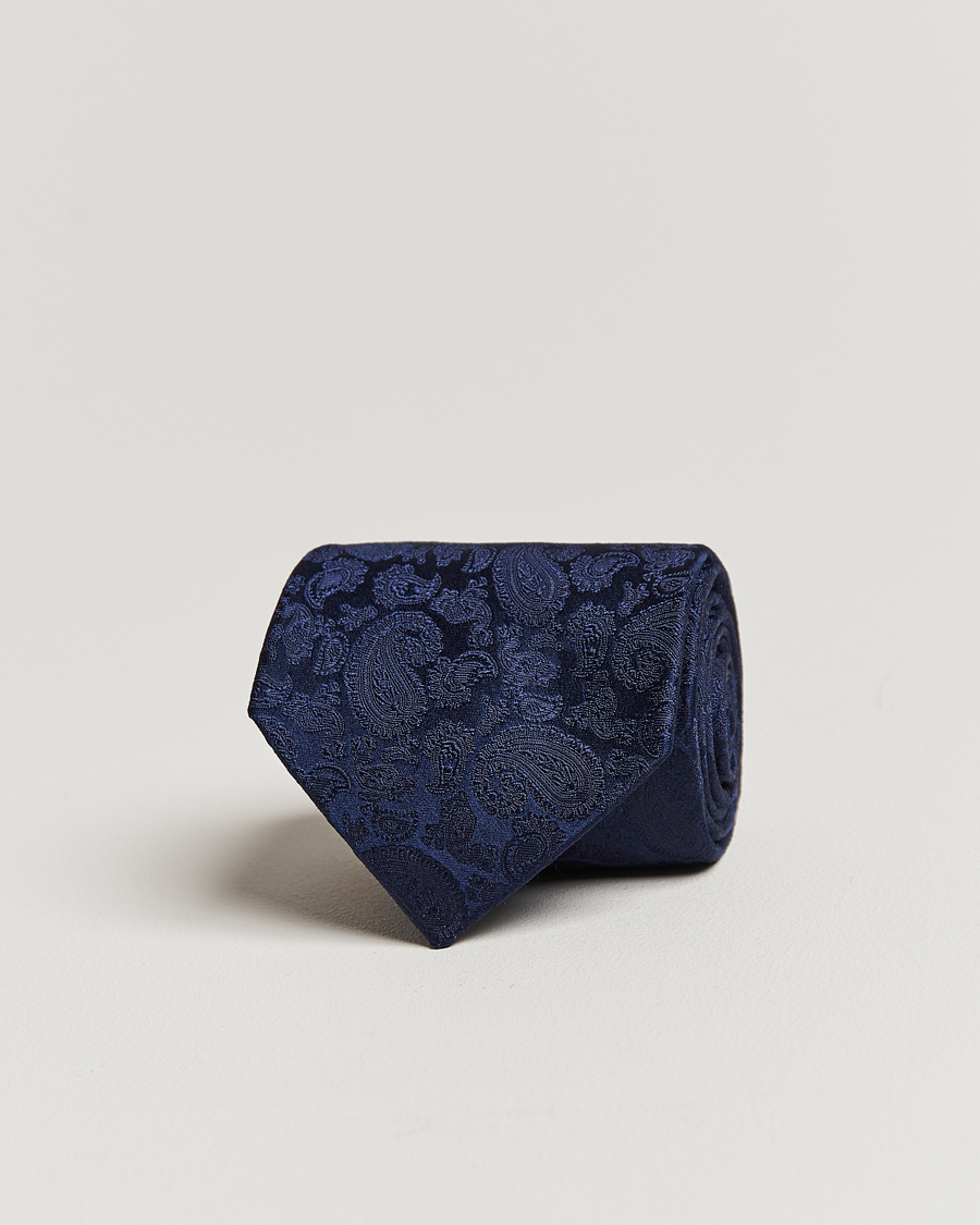 Herre | Amanda Christensen Silk Tonal Paisley Tie 8 cm Navy | Amanda Christensen | Silk Tonal Paisley Tie 8 cm Navy