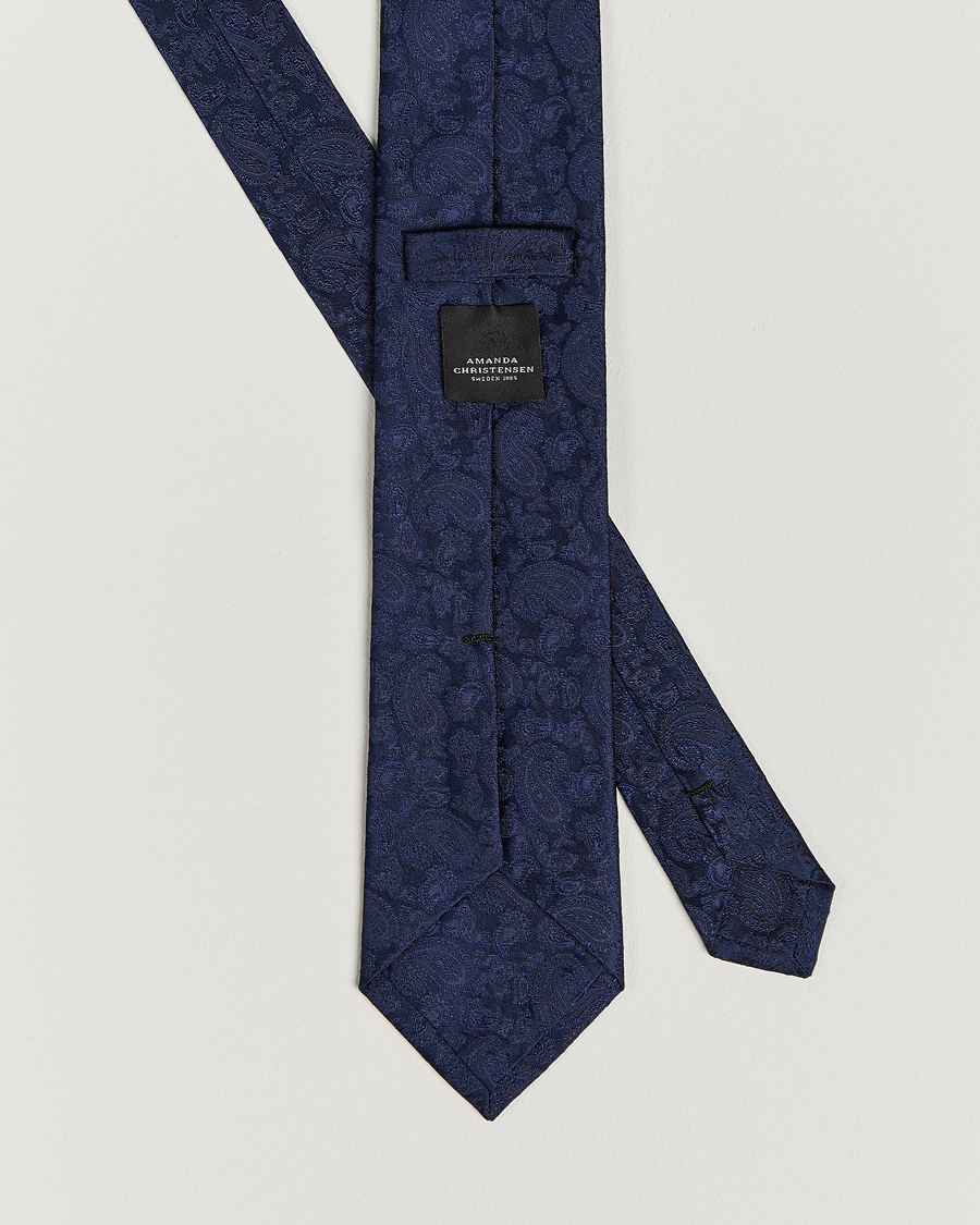 Herre | Amanda Christensen Silk Tonal Paisley Tie 8 cm Navy | Amanda Christensen | Silk Tonal Paisley Tie 8 cm Navy