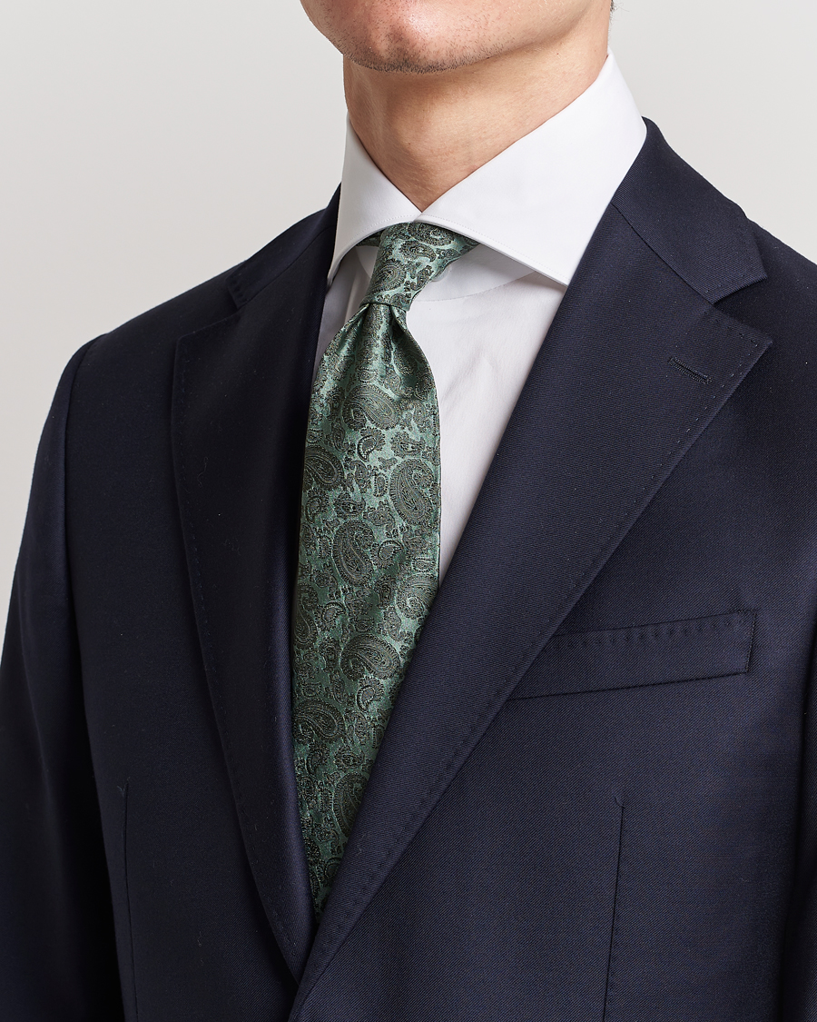 Herre | Amanda Christensen Silk Tonal Paisley Tie 8 cm Olive | Amanda Christensen | Silk Tonal Paisley Tie 8 cm Olive