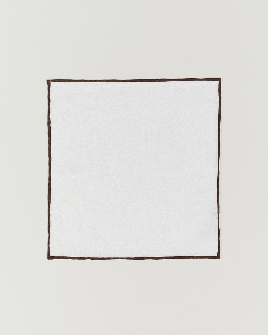 Herre | Lommetørklær | Amanda Christensen | Linen Paspoal Pocket Square White/Brown