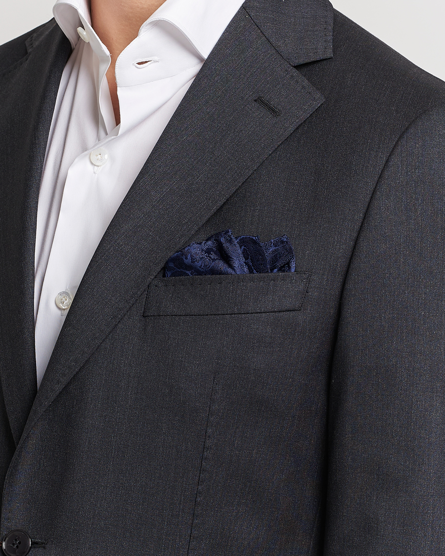 Men | Pocket Squares | Amanda Christensen | Tonal Paisley Silk Pocket Square Navy