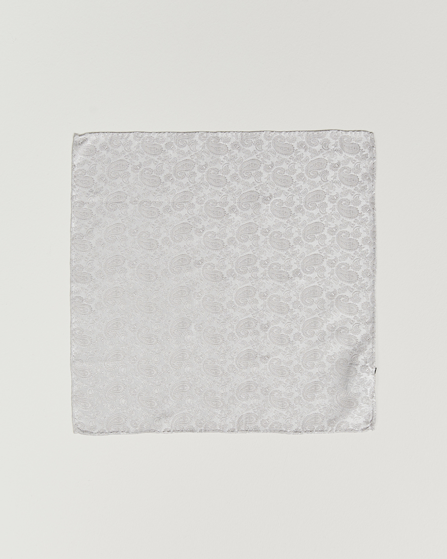 Herre | Lommetørklær | Amanda Christensen | Tonal Paisley Silk Pocket Square Silver