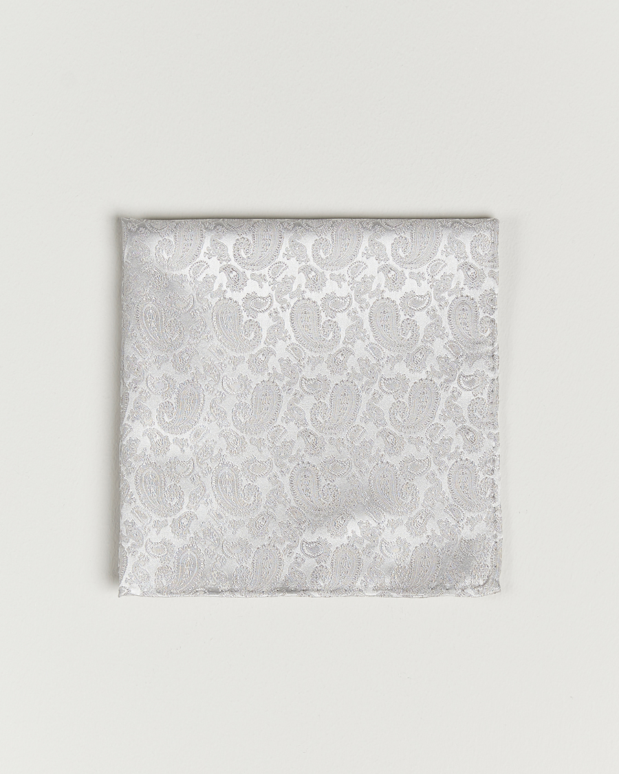 Herre | Lommetørklær | Amanda Christensen | Tonal Paisley Silk Pocket Square Silver